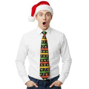 Keith Daniels Merry Christmas Necktie Red Green Gold Candy Cane Holly Berry Star